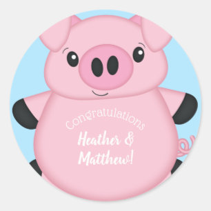 Blue Pig Baby Shower Classic Round Sticker
