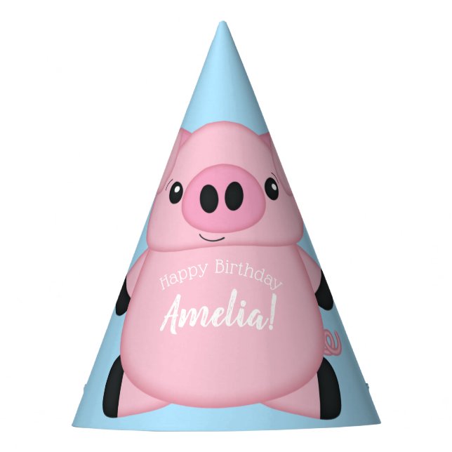 Blue Pig Birthday Party Hat (Front)