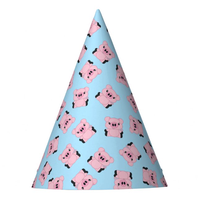Blue Pig Birthday Party Hat (Front)