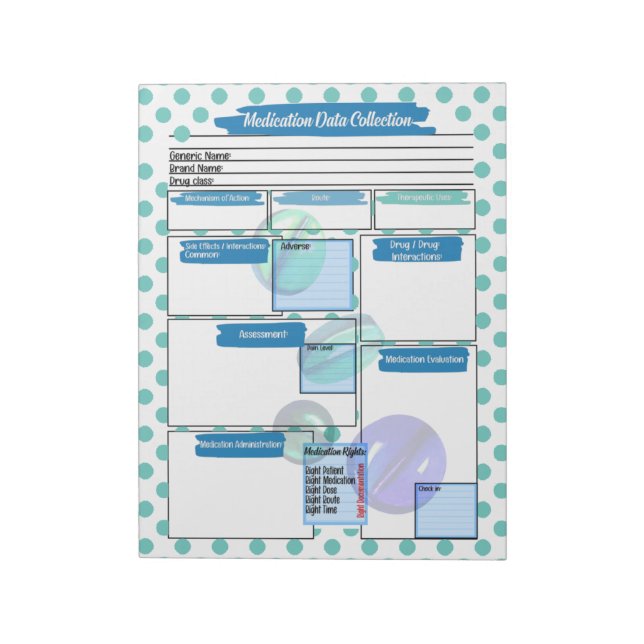 Blue Pill Healthcare Student Medication Template  Notepad (Rotated)