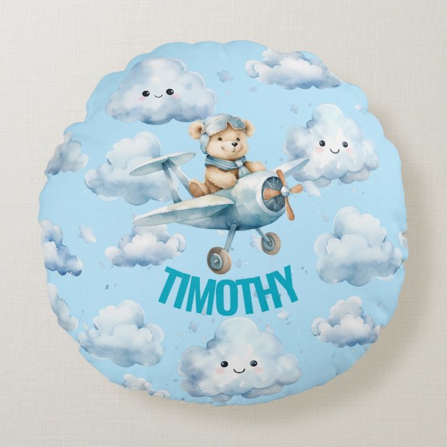Blue Pilot Teddy Bear Pillow  (Front)