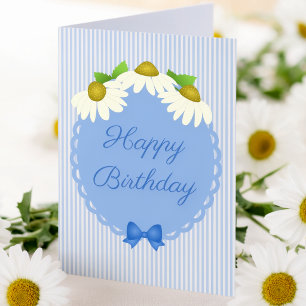 Blue Pin Stripes With Cone Flower Birthday Card