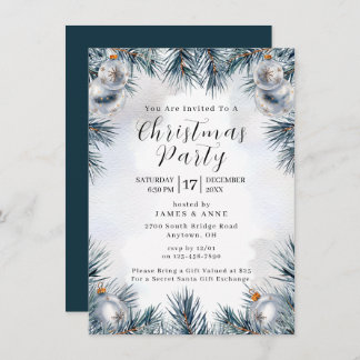 Blue Pine Christmas Party Invitation