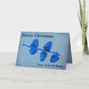 Blue Pine Cone Branch on Old Paper Card