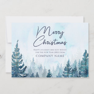Blue Pine Forest Christmas Corporate Business Logo Holiday Card