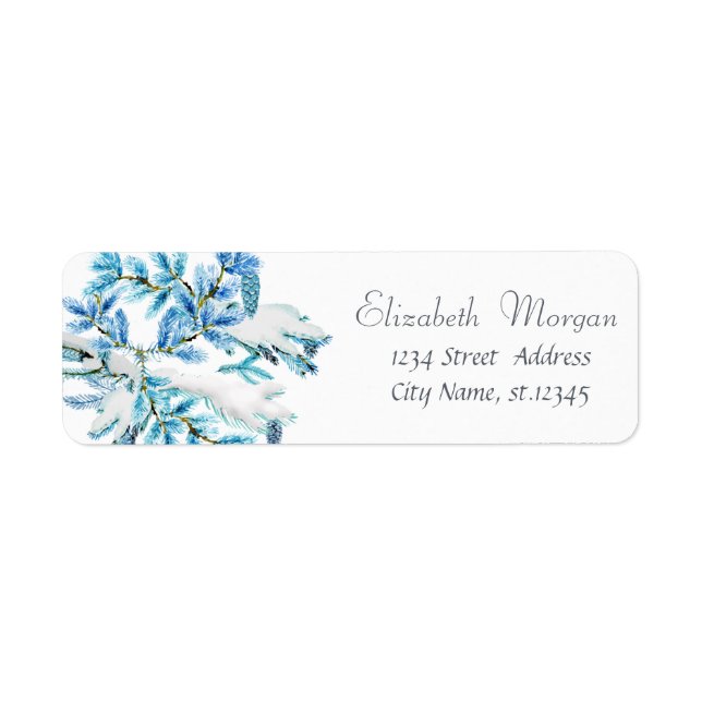 Blue Pine Tree Branches, Holiday,Christmas Return Address Label (Front)