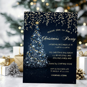 Blue Pine Tree Gold Christmas Company Party Invitation