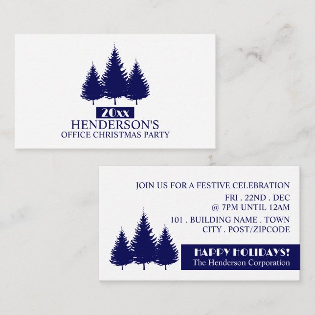 Blue Pine Tree Silhouettes, Christmas Party Ticket Enclosure Card (Front/Back)