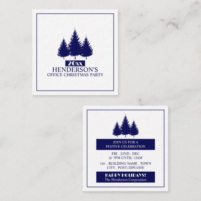 Blue Pine Tree Silhouettes, Christmas Party Ticket Enclosure Card (Front/Back)