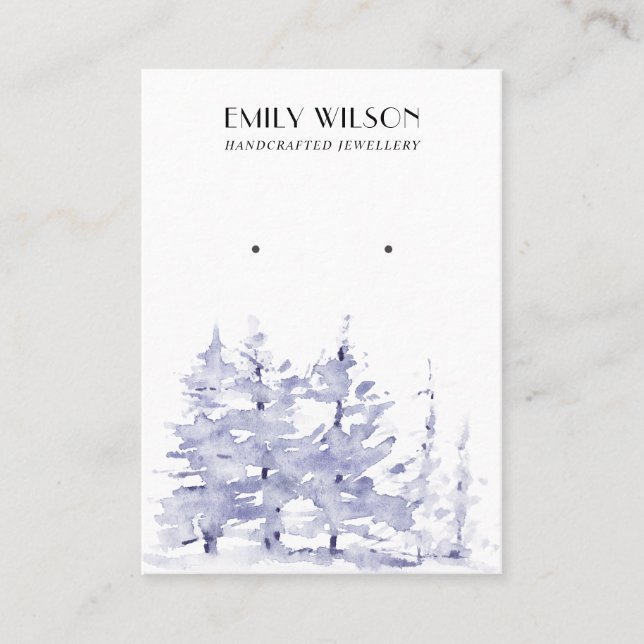BLUE PINE TREE WINTER FOREST STUD EARRING DISPLAY BUSINESS CARD (Front)