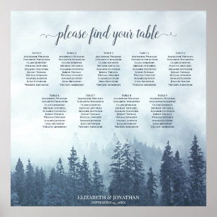 Blue Pine Trees 9 Table Wedding Seating Chart