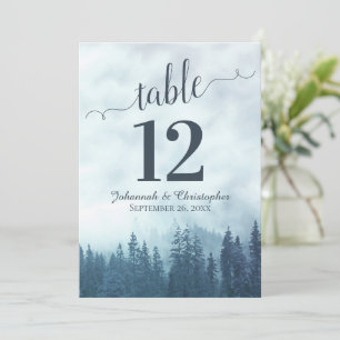 Blue Pine Trees Wedding Table Number Card Large