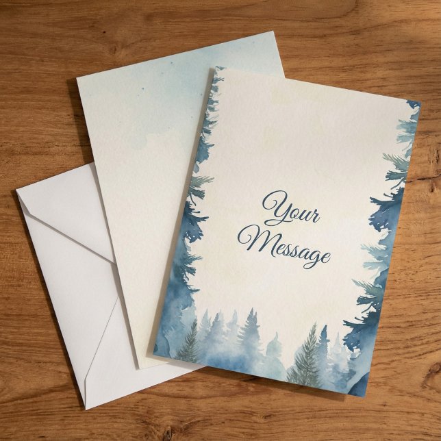 Blue pine trees your message holiday  card (Blue pine trees your message holiday note card.)