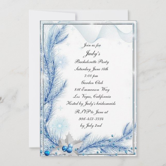 Blue Pine Winter Christmas Wedding Bachelorette Invitation (Front)