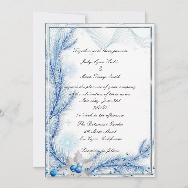 Blue Pine Winter Christmas Wedding Invitation (Front)