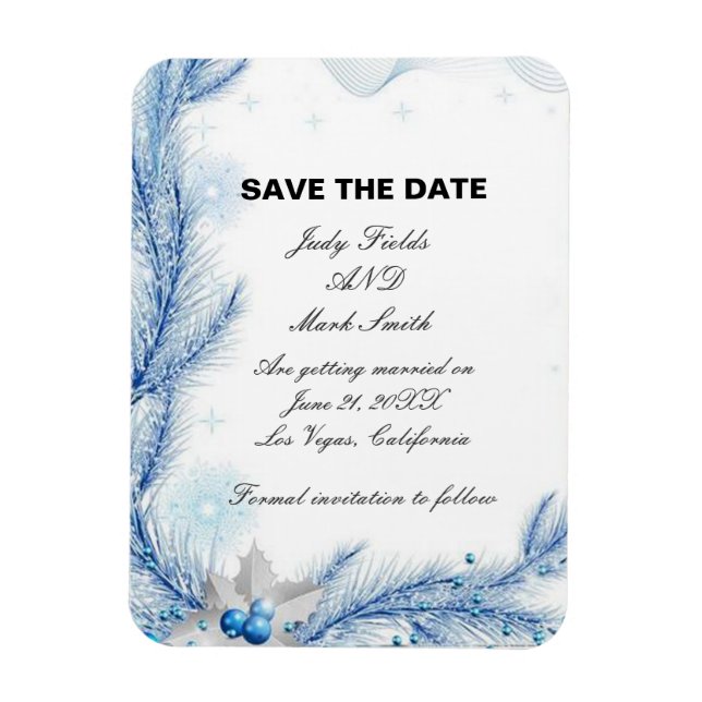 Blue Pine Winter Christmas Wedding Save The Date Magnet (Vertical)