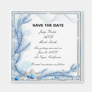 Blue Pine Winter Christmas Wedding Save The Date Magnet