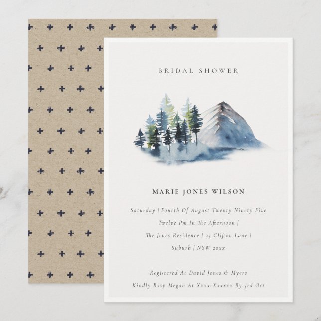 Blue Pine Woods Mountain Bridal Shower Invite (Front/Back)