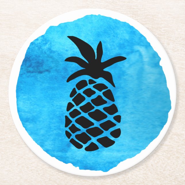 Blue Pineapple Round Paper Coaster (Front)