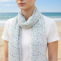 Blue Pineapple Seashell Coastal Chiffon Scarf