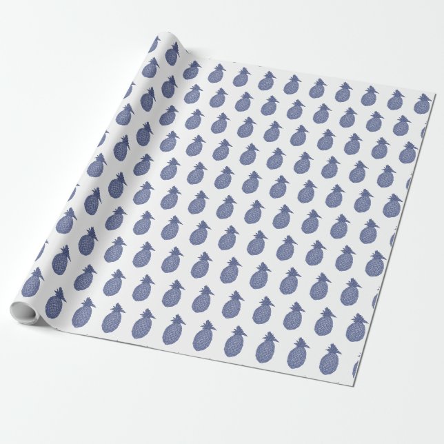 Blue Pineapple Wrapping Paper (Unrolled)