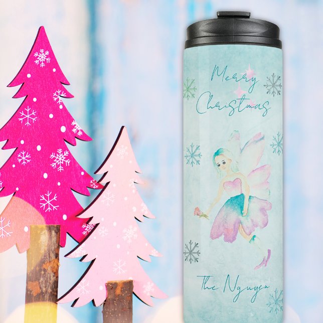Blue & Pink 6 Photo Christmas Fairy Collage Thermal Tumbler (Creator Uploaded)