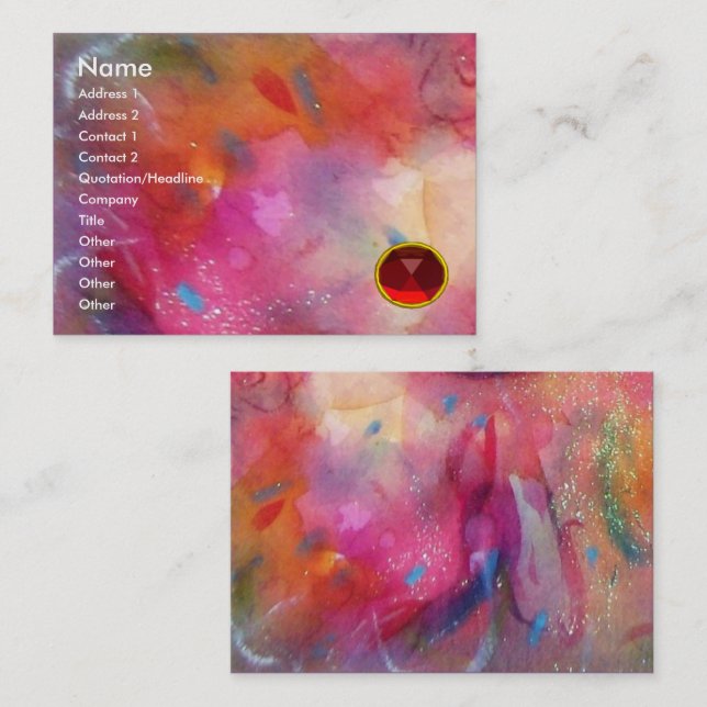 BLUE PINK ABSTRACT , Bright Red Ruby Gem Business Card (Front/Back)