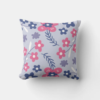 Blue pink abstract flower Throw Pillow