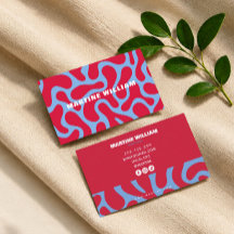blue pink abstract groovy trendy business card