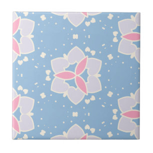 Blue & Pink Abstract Heart Pattern Ceramic Tile