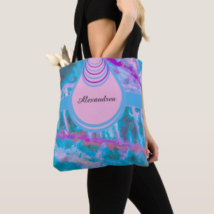Blue Pink Abstract Watercolor Personalize  Tote Bag