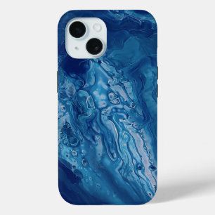Blue Pink Acrylic Pouring Abstract Fluid Art iPhone 15 Case
