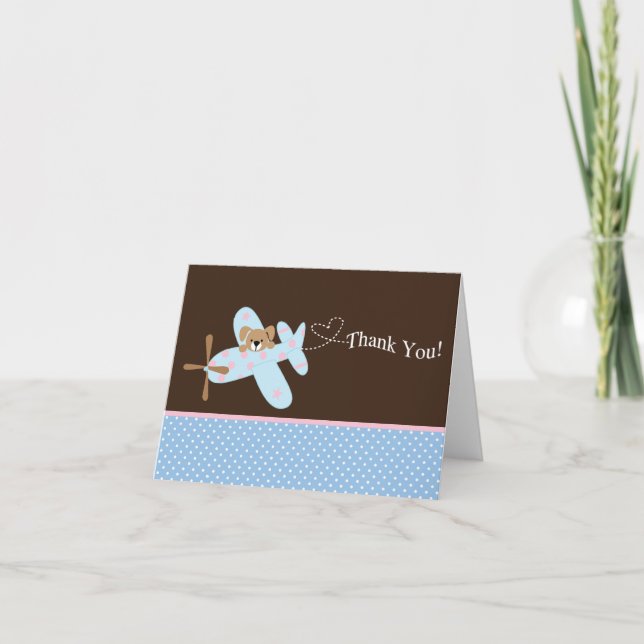 Blue & Pink Aeroplane Baby Shower Thank You Card (Front)