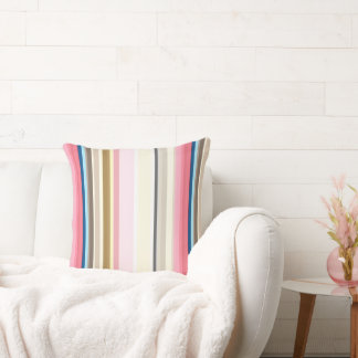 Blue, pink, almond and coffee stripes cushion