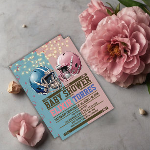 Blue & Pink American Football Helmet Baby Shower Invitation