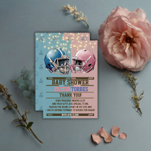 Blue & Pink American Football Helmet Baby Shower Thank You Card