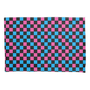 Blue Pink And Black Chequered Pattern Pillowcase