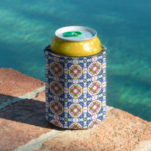 Blue, Pink and Green Cheerful Festive Christmas Can Cooler