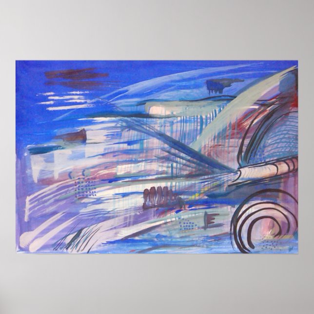 Blue Pink and Grey Abstract Art Poster (Front)