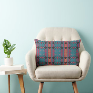 Blue pink and orange geometric abstract lumbar cushion