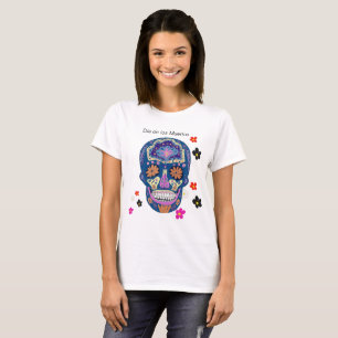 Blue Pink and Orange Tattoo Style Sugar Skull T-Shirt