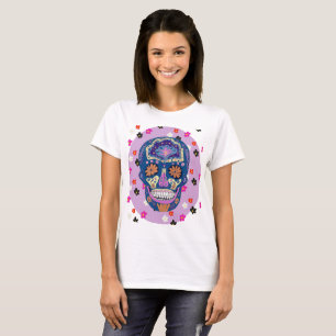 Blue Pink and Orange Tattoo Style Sugar Skull T-Shirt