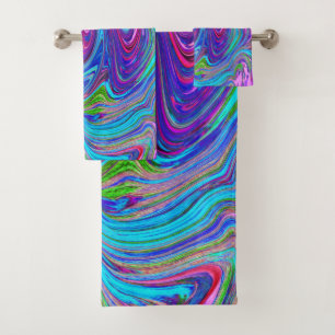 Blue, Pink and Purple Groovy Abstract Retro Art Bath Towel Set