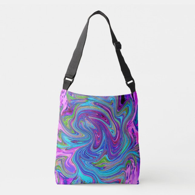 Blue, Pink and Purple Groovy Abstract Retro Art Crossbody Bag (Front)