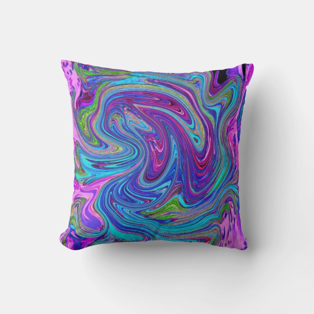 Blue, Pink and Purple Groovy Abstract Retro Art Cushion (Front)