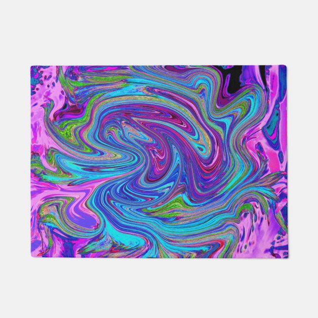 Blue, Pink and Purple Groovy Abstract Retro Art Doormat (Front)