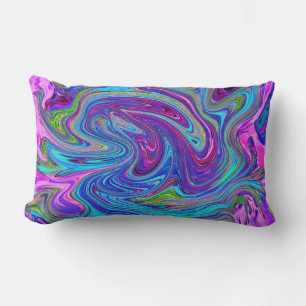 Blue, Pink and Purple Groovy Abstract Retro Art Lumbar Cushion