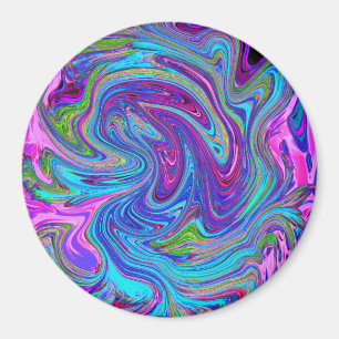 Blue, Pink and Purple Groovy Abstract Retro Art Magnet