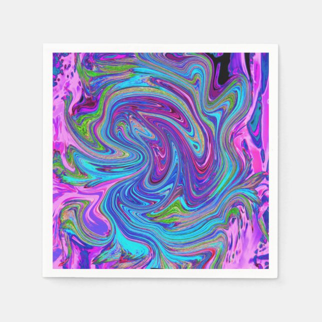 Blue, Pink and Purple Groovy Abstract Retro Art Napkin (Front)