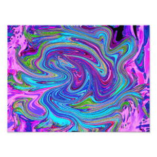 Blue, Pink and Purple Groovy Abstract Retro Art Photo Print